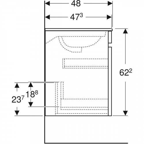 Шкафчик для pаковины Geberit Renova Compact, с двумя дверями: B=59.7см, H=60.5см, T=39.7см, Ширина pаковина=65см, Белый / Высокоглянцевое покрытие