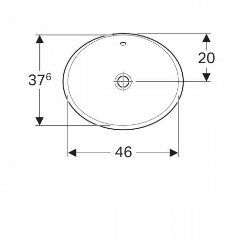 Встраиваемая раковина VariForm овальной формы: B1=46см, Отверстие под смеситель=Без, Белый, Перелив=На виду, Geberit