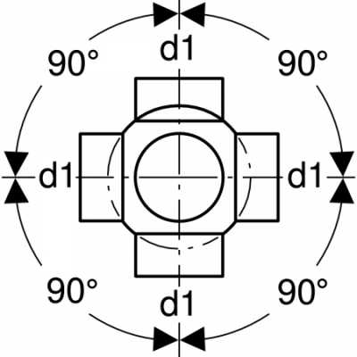 Крестовина двухплоскостная шаровая PE 88,5°, четверная, соединения 90° смещенные: d=125мм, d1=110мм, Geberit