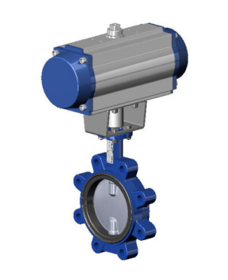 Затвор дисковый VPI4649-N07EP PN16 DN 100 поворотный с резьбовыми проушинами Tecfly с пневмоприводом одностороннего действия, корпус ковкий чугун, диск нержавеющая сталь, манжета EPDM, Tecofi