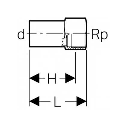 Переходник Mapress из углеродистой стали, с внутренней резьбой и гладким концевиком: d=18мм, Rp=3/4дюйм, Geberit