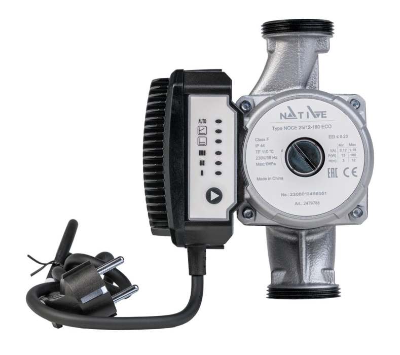 Насос циркуляционный с мокрым ротором NOCE 30/8-180 ECO, 1х230 В, 50 Гц, 80 Вт, вход/выход G 2" PN 10, корпус-чугун, колесо-PA66, Native