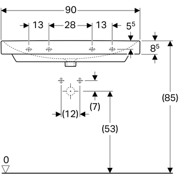 Раковина Geberit Smyle Square: B=90см, T=48см, Отверстие под смеситель=Без, Перелив=На виду, Белый