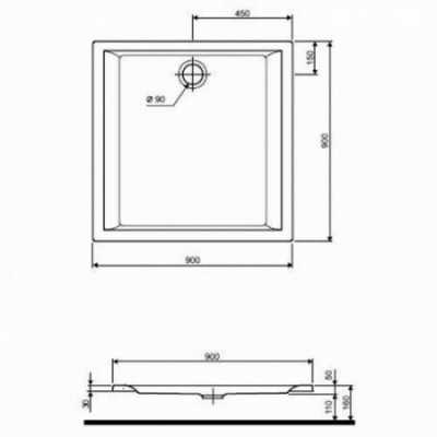 Квадратный душевой поддон Kolo Pacyfik: L=90см, B=90см, Белый / Глянцевый