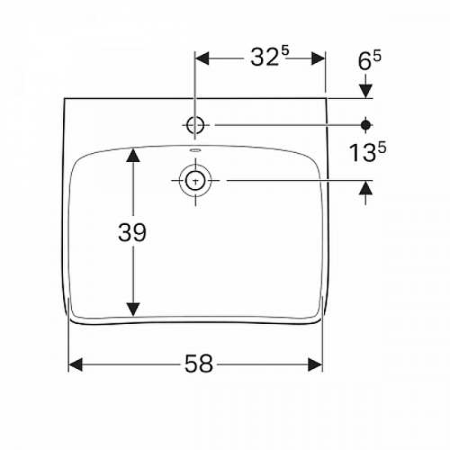 Раковина Geberit Renova Comfort, безбарьерная: B=65см, T=55см, Отверстие под смеситель=По центру, Перелив=На виду, Белый