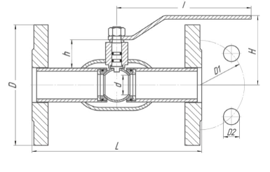 LD Кран шаровый цельносварной, фланцевый, Dn 250 c эффективным диаметром 200мм, PN 16, неполнопроходной с корпусом из стали 20 (КШ.Ц.Ф.250/200.016.С/П.02)