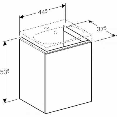 Шкафчик для раковины Geberit Acanto, с одной дверью и сифоном: B=44.5см, H=53.5см, T=37.5см, белый / ультраглянцевый лакированный, белый / глянцевое стекло