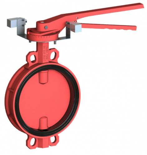 Tecofi Затвор дисковый межфланцевый для систем пожаротушения, с ручкой, корпус и диск ковкий чугун, EPDM, 2 электромагнитных концевых выключателя, PN16   DN 100