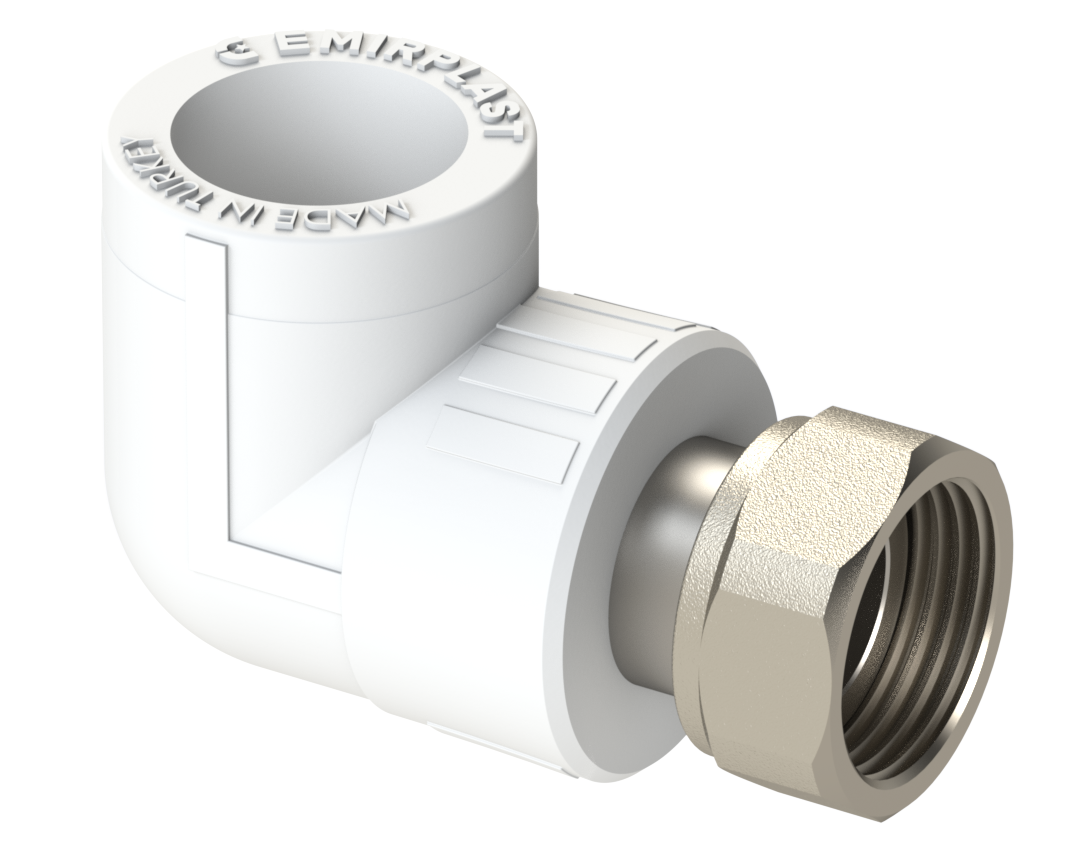 Угольник PP с накидной гайкой Dу 20X1/2'' - белый, никелированный, SPL-EmirPlast