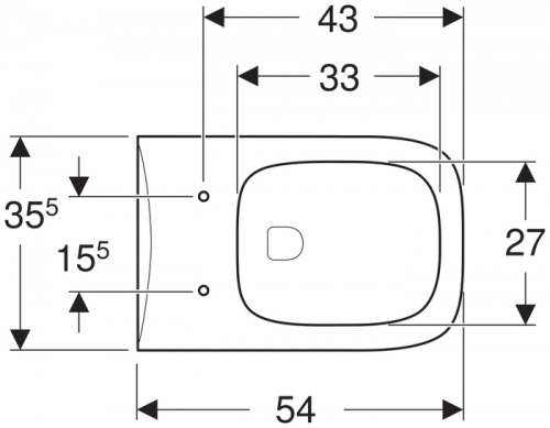 Подвесной унитаз вертикальный смыв Geberit Renova Plan, Rimfree: T=54см, Белый