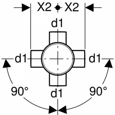 Крестовина Geberit PE 88,5°, четыре патрубка: d=110мм, d1=56мм