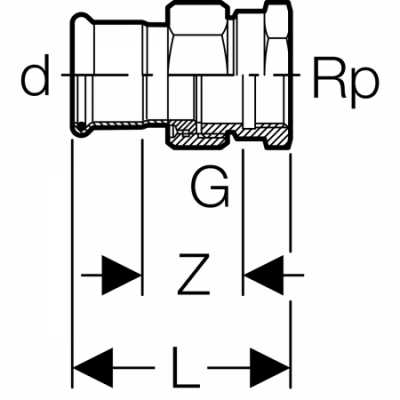 Разъемное соединение Geberit Mapress из нержавеющей стали, с внутренней резьбой: d=22мм, Rp=1"