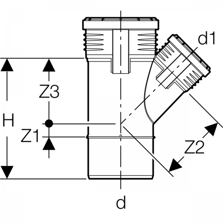 Тройник Geberit Silent-PP 45°: d=90мм, d1=90мм