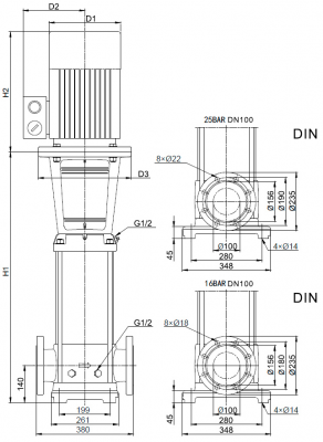 Насос вертикальный многоступенчатый SB 90-3 F-SQQE 22kW