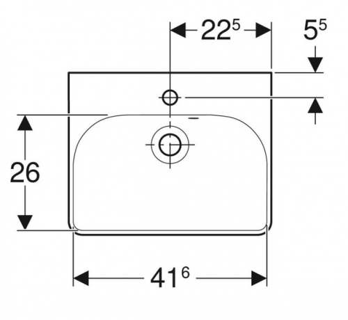 Раковина Geberit Smyle Square с асимметричным переливом: Белый, B=45см, H=16см, T=36см, Отверстие под смеситель=По центру, Перелив=На виду