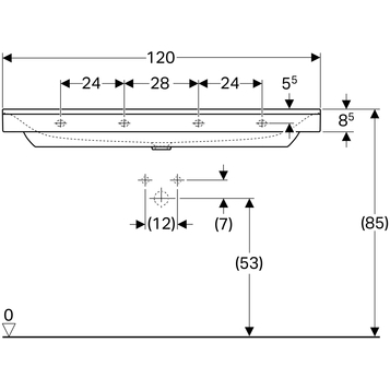 Раковина Geberit Xeno²: B=120см, T=48см, Отверстие под смеситель=По центру, Перелив=Без, Белый / Специальное керамическое покрытие KeraTect