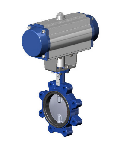Затвор дисковый VPI4649-N07EP PN16 DN 300 поворотный с резьбовыми проушинами Tecfly с пневмоприводом одностороннего действия, корпус ковкий чугун, диск нержавеющая сталь, манжета EPDM, Tecofi