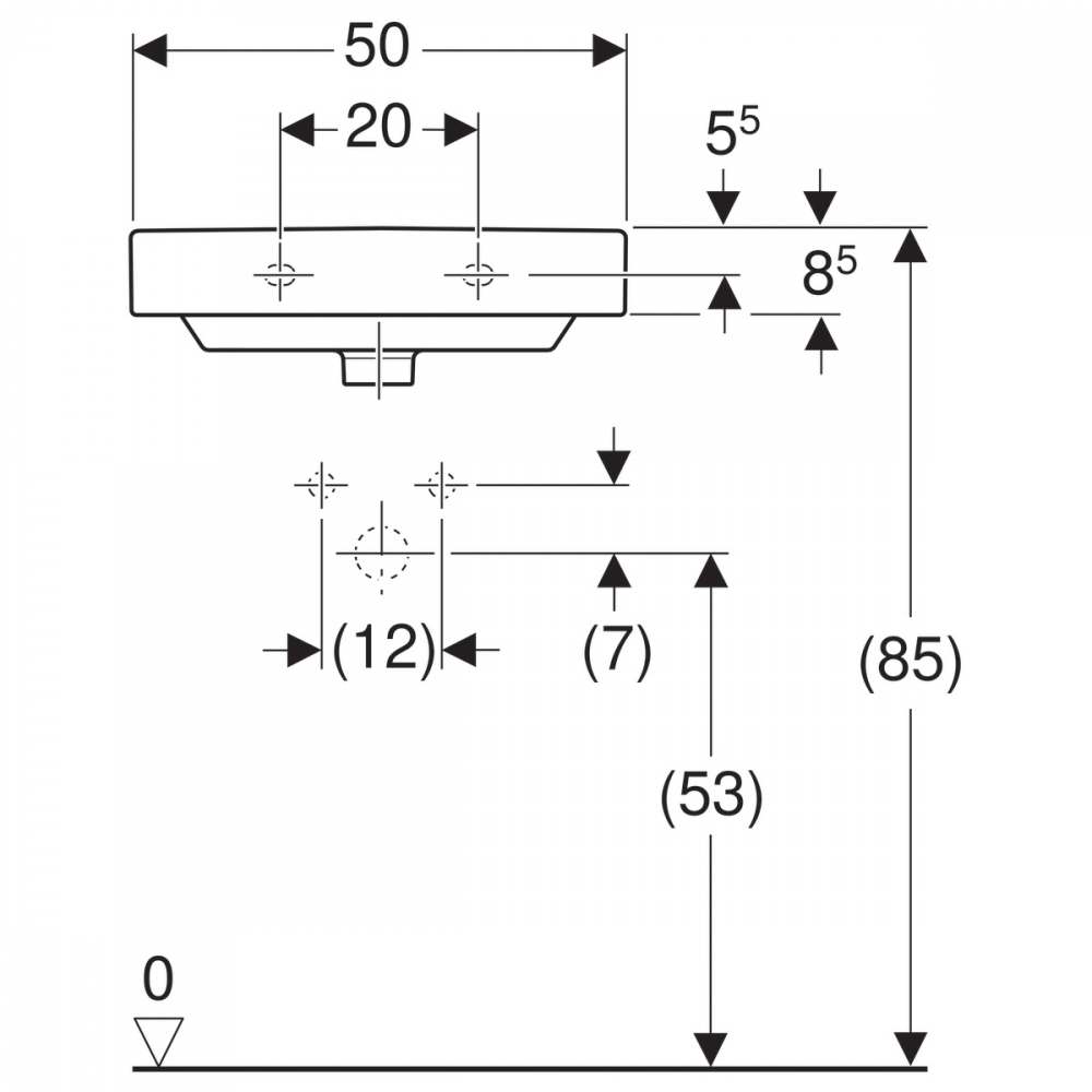 Раковина Smyle Square: 50x16x41см, Белый, Отверстие под смеситель=По центру, Перелив=На виду, Geberit