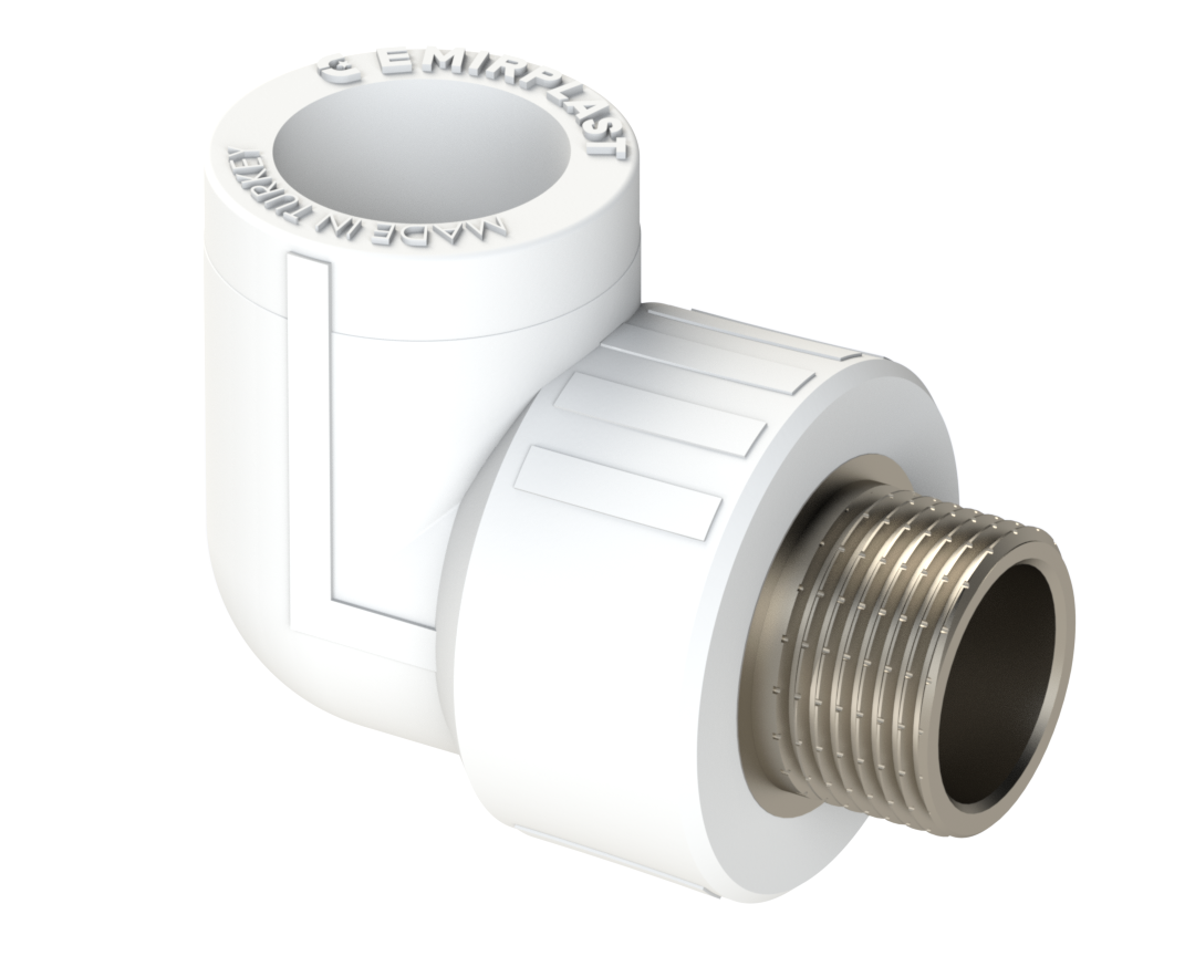 Комбинированный угольник PP НР Dу 25X1/2'' - белый, никелированный, SPL-EmirPlast