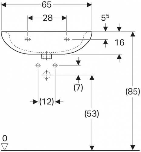 Раковина Geberit Renova: B=65см, T=51см, Отверстие под смеситель=По центру, Перелив=На виду, Белый