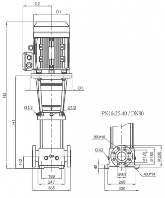 Насос вертикальный многоступенчатый SB 45- 7-2 F-SQQE 30kW