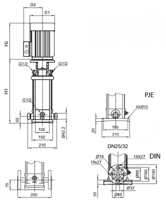 Насос вертикальный многоступенчатый SB 3-13 (k) HUBV 1,1kW