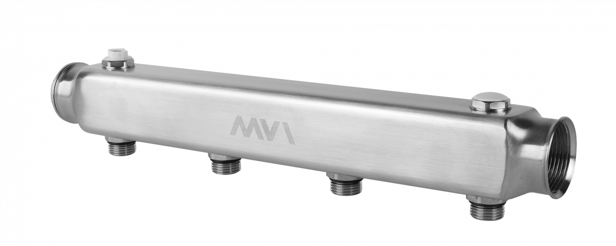 Коллектор из нержавеющей стали MVI, м/ц расстояние 100мм, 1 1/4"x1/2" PN16 4 выхода