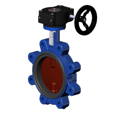 Затвор дисковый VPI4648-08EP PN10 DN 100 поворотный с резьбовыми проушинами Tecfly с механическим редуктором, корпус и диск ковкий чугун, манжета EPDM, Tecofi