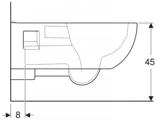 Подвесной унитаз вертикальный смыв Geberit Renova Comfort, удлиненный вылет, полузакрытая форма, Rimfree: T=70см, Белый