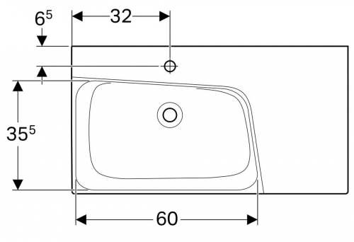 Раковина Geberit Xeno² с полкой: B=90см, T=48см, Отверстие под смеситель=По центру, Перелив=Без, Полка=Правая, Белый / Специальное керамическое покрытие KeraTect