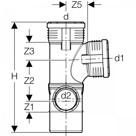 Крестовина двухплоскостная комбинированная Geberit Silent-PP 87,5°, левая: d=90мм, d1=90мм, d2=50мм
