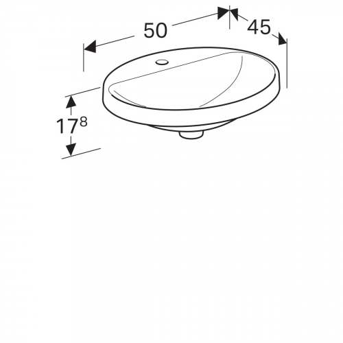 Встраиваемая раковина VariForm овальной формы, с полкой для отверстия под смеситель: B1=47.8см, Отверстие под смеситель=По центру, Белый, Перелив=Без, Geberit