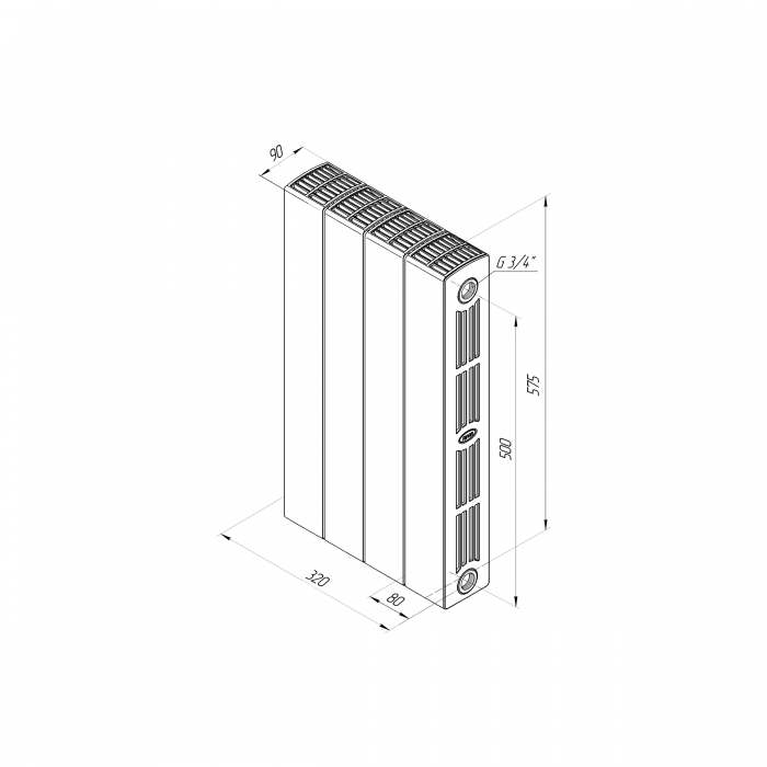 Радиатор биметаллический Rifar SUPReMO 3/4 800/4 Антрацит