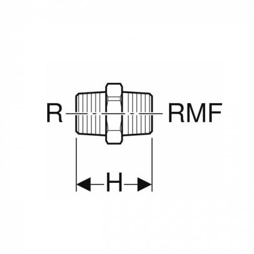 Переходник Geberit с наружной резьбой MF 1/2" и наружной резьбой: CC499K, RMF=1/2", R=3/4"