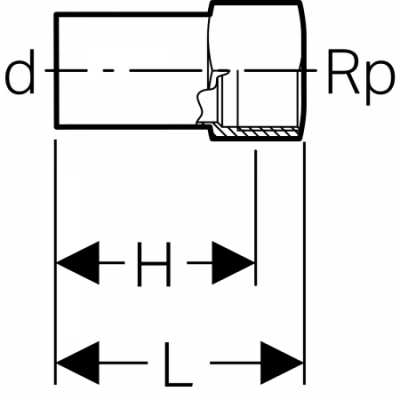 Переходник Mapress из углеродистой стали, с внутренней резьбой и гладким концевиком: d=15мм, Rp=3/8дюйм, Geberit