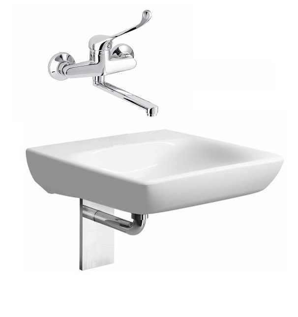 Раковина Geberit Renova Comfort, безбарьерная: B=65см, T=55см, Отверстие под смеситель=Без, Перелив=Без, Белый