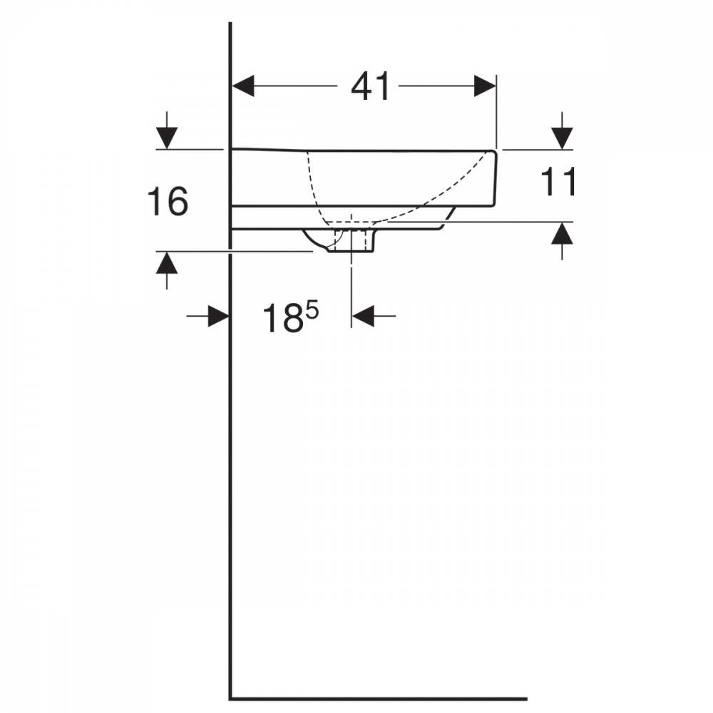 Раковина Smyle Square: 50x16x41см, Белый, Отверстие под смеситель=По центру, Перелив=На виду, Geberit
