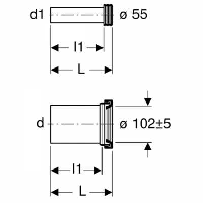Подсоединительный комплект Geberit для подвесного унитаза, длина 18,5 см: d=110мм, d1=45мм, Матовый хром