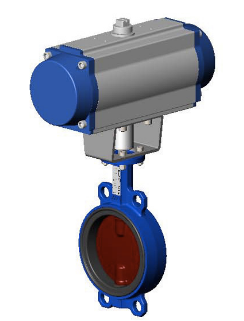 Затвор дисковый поворотный Tecfly VPG4449-N07EP, DN250 PN16, межфланцевый, с пневмоприводом одностороннего действия, корпус ковкий чугун, диск нержавеющая сталь, манжета EPDM, Tecofi