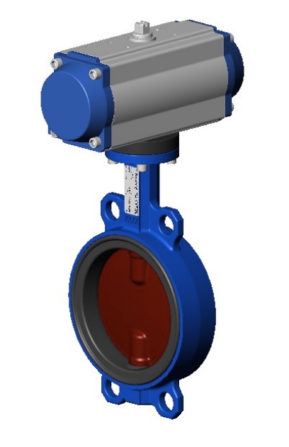 Затвор диск. межфл. Tecfly DN80 PN16, с пневмоприводом 2х стороннего действия, корпус и диск ковкий чугун, манжета  EPDM, Tecofi