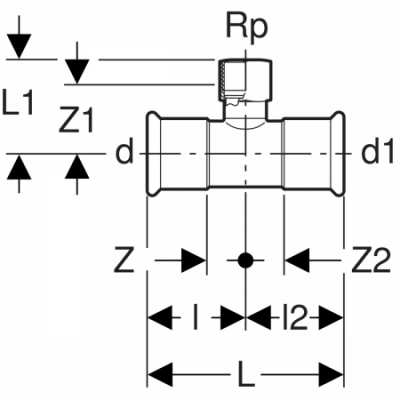 Тройник Geberit Mapress из углеродистой стали, с внутренней резьбой: d=88.9мм, Rp=2", d1=88.9мм