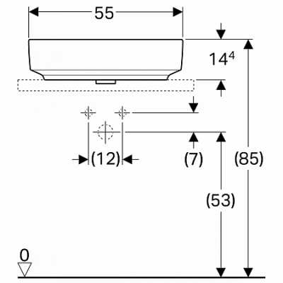 Накладная раковина VariForm прямоугольной формы: 55x40см, Отверстие под смеситель=Без, Перелив=Без, Белый, Geberit