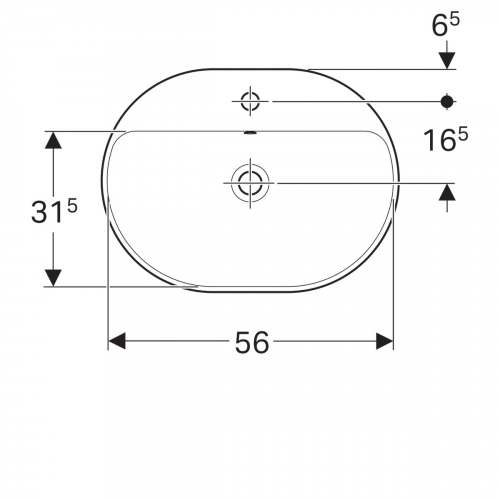 Встраиваемая раковина Geberit VariForm эллиптической формы, с полкой для отверстия под смеситель: B=60см, T=45см, Отверстие под смеситель=По центру, Перелив=На виду, Белый