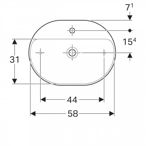 Накладная раковина Geberit VariForm эллиптической формы, с полкой для отверстия под смеситель: B=60см, T=45см, Отверстие под смеситель=По центру, Перелив=Без, Белый