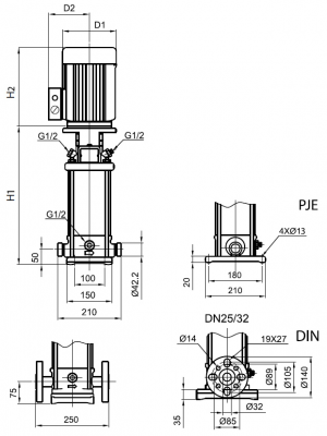 Насос вертикальный многоступенчатый SB 1-26 (k) HUBV 1,5kW