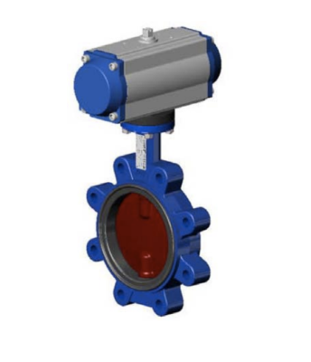 Затвор дисковый поворотный Tecfly VPG464916-N07EP, DN300 PN16, межфланцевый, с резьбовыми проушинами, с пневмоприводом одностороннего действия, корпус ковкий чугун, диск нержавеющая сталь, манжета EPDM, Tecofi