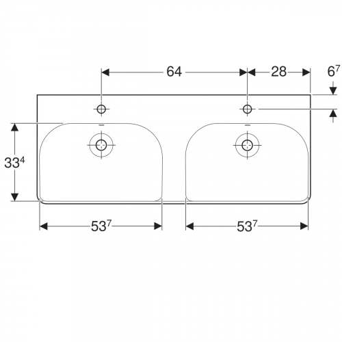 Двойная раковина Geberit Smyle Square: B=120см, T=48см, Отверстие под смеситель=По центру, Перелив=На виду, Белый