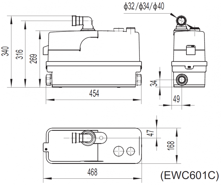 Канализационная насосная установка EWC601C  0,6кВт, 220В/50Гц, кабель-1,5 м, Tmax=50°С, AQUASTRONG