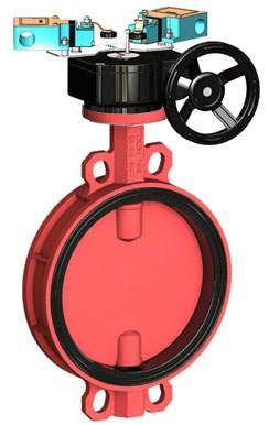 Tecofi Затвор дисковый межфланцевый для систем пожаротушения, с редуктором, корпус и диск ковкий чугун, EPDM, 2 электромеханических концевых выключателя, PN16   DN 125