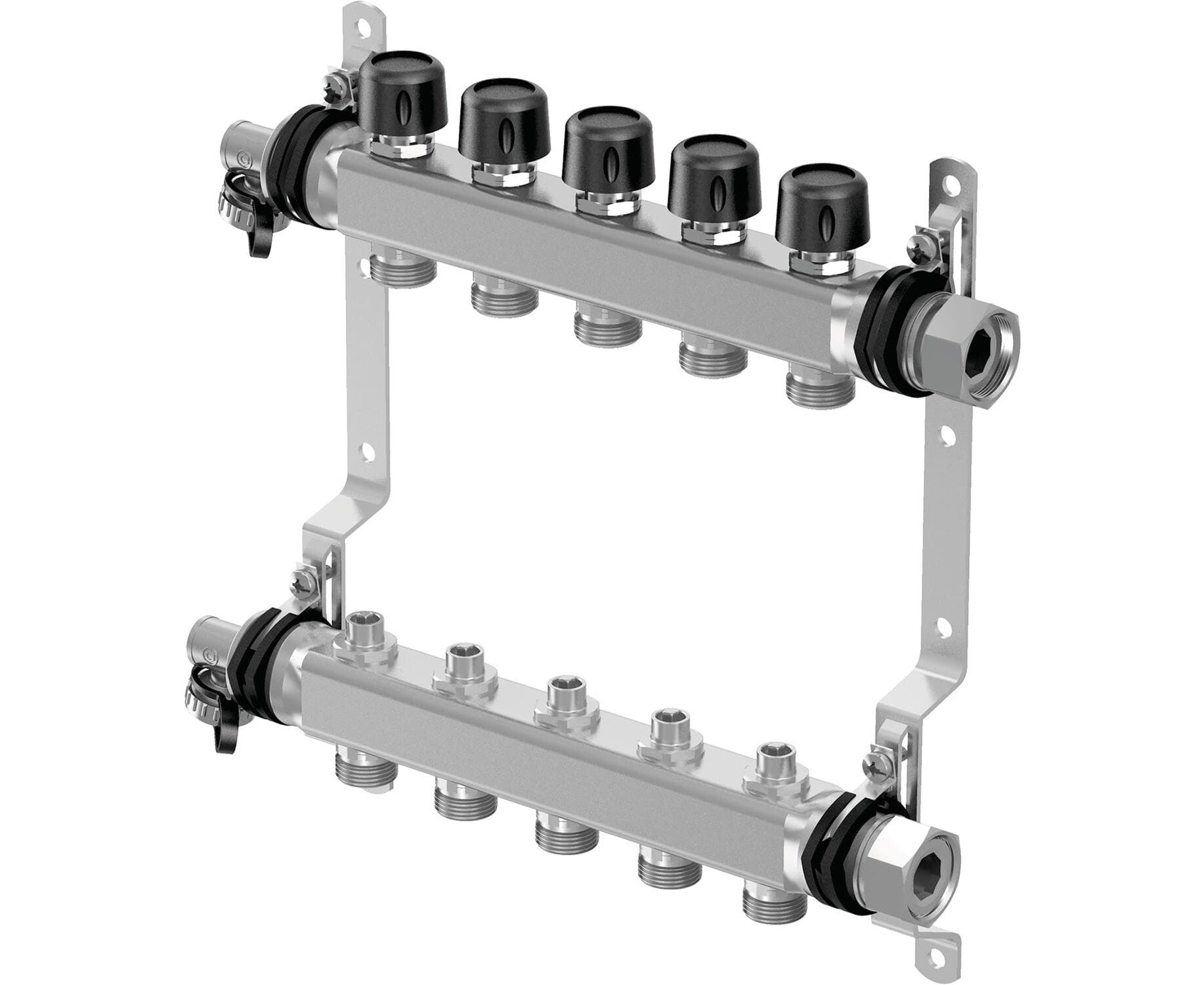Usystems коллектор с клапанами стальной, выходы 5x3/4" Евроконус '1Ф